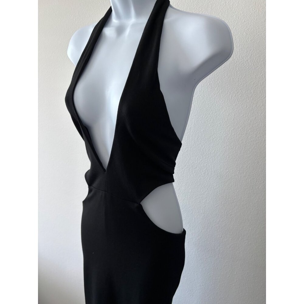 Cutout Halter Dress L Bodycon Plunge Neck Backless Y2K Club Core Night Out Glam - Picture 11 of 14